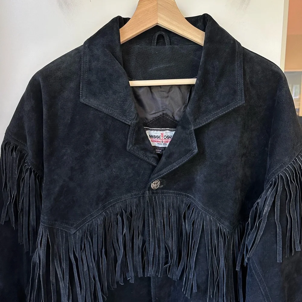 Minnetonka Leather Oversized Fringe Jacket – Button Up Black, XL - Picture 5 of 10